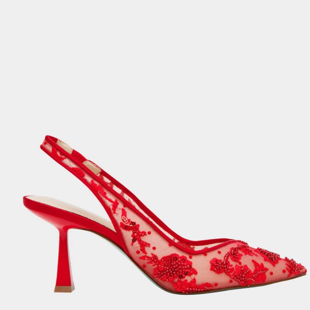 Betsey Johnson Red Velvet Slingback Heels